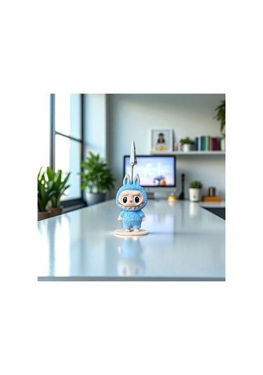 Dekoratif Sevimli Labubu Notluk - Kağıt Tutacağı - Fotoğraf Tutacak Mavi