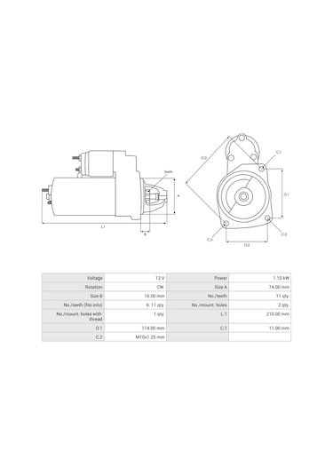 12v Marş Motoru Bosch Tipi 9 Diş 1.1 Kw Toyota Avensıs/corolla