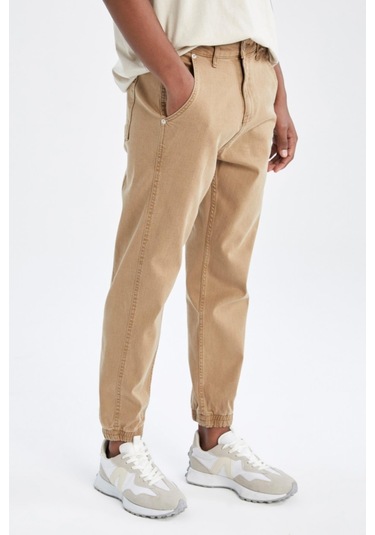 Normal Bel Boru Paça Jogger Jean Pantolon Kahverengi