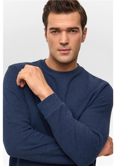 Lacivert Regular Düz Bisiklet Yaka Sweatshirt Lacivert