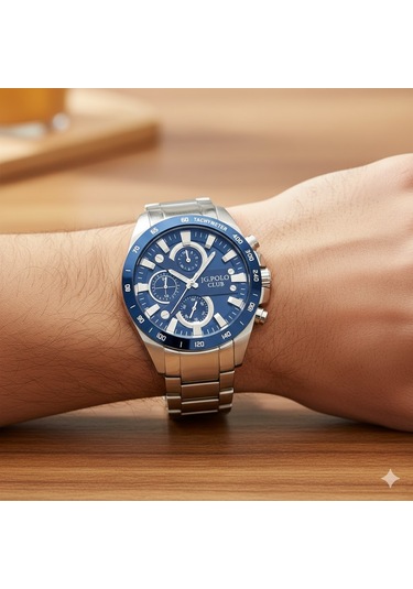 Jg. Polo Club Erkek Kol Saati Gümüş Ve Mavi Renk, Mavi Kadran - Şık Metal Kordon, 2 Yıl Garantili Metalik