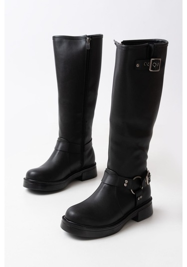 02-312 Siyah Toka Aksesuarlı Fermuarlı Günlük Kadın Çizme Resimdeki Renk