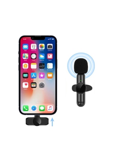 Hobibahçem Type C Uyumlu İphone Dönüştürücülü Kablosuz Yaka Mikrofonu Android Ve İphone Uyumlu Mini Mikrofon