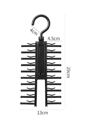 Symbee Çok Katlı Değiştirilebilir 20 Sıralı Kemer, Kravat, İpek Eşya Duvar Takımı - Ev Organizasyon Aracı Siyah