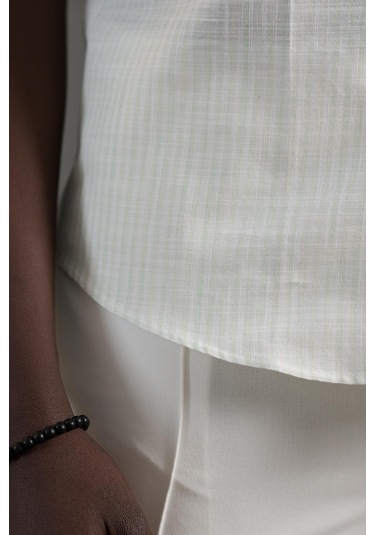 Advante İnce Çizgili Yaka Düğmeli Katlamalı Kol Pamuklu Slimfit Yazlık Keten Gömlek Yeşil