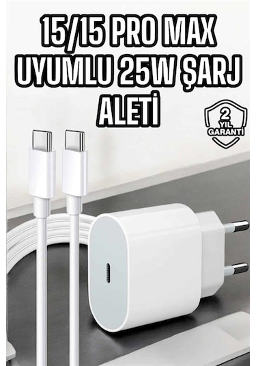 Apple iOS Uyumlu Type-c Girişli Hızlı Şarj 15/15 Pro Max Adaptör Ve Kablosu,
