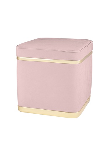 Zengo Gold Twin Line Kare Puf -pembe Kumaş, Dekoratif Makyaj Masası Pufu-modern Style