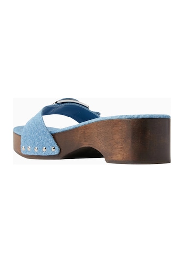 Nass Platza 40 Mavi Denim Stud Detaylı, Ahşap Tabanlı Clog