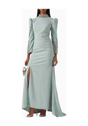 Ac By Aanchal Chanda Crystal - Embellished Kristal Işlemeli Maxi Kadın Elbise Yeşil