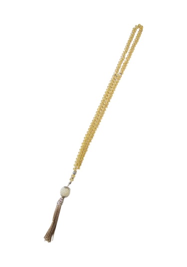 İnci Desenli Püsküllü 99'lu Hediyelik Tesbih - 8 Mm Kristal Bal Rengi