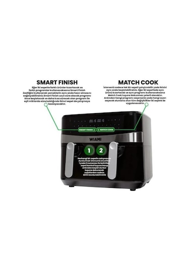 Wiami Airfryer KDF-5599DT 9L Dual Basket Yağsız Fritöz