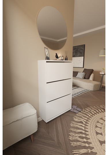 Dekorfim DF08101B Ayakkabılık Raflı Ayakkabılık 3 Bölmeli Kapaklı Ayakkabılık