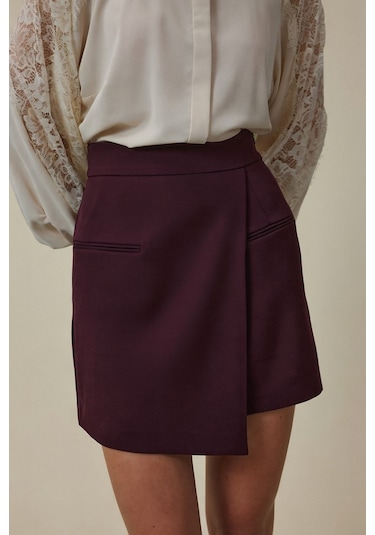 Sateen Talia Şort Etek - Mürdüm-137067 Mürdüm