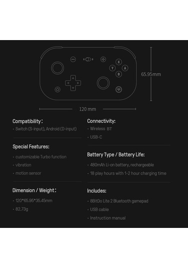 Bloomnest 8bitdo Lite 2 Bt Gamepad - Nintendo Switch, Lite, Android, Raspberry Pi İçin Ultra Taşınabilir