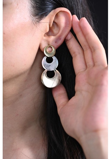 Tükkan Accessories Özel Seri Gold/gümüş/rose Üç Renk Daire Figür Çelik Küpe-clkkp5