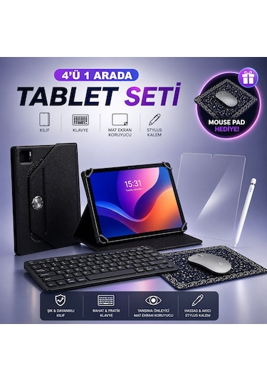 Redmi Pad 2 11" Uyumlu 4 Lü Tablet Seti Klavye + Kılıf + Kalem