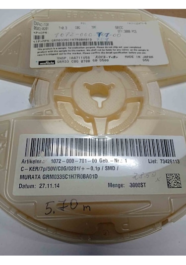 Grm0335c1h7r0ba01d 7pf 50v 0201 0.1 Pf 0201 50 Adet