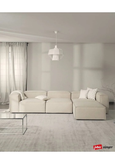Mode Soft Köşe Koltuk Takımı 4 Modül Kırık Beyaz Keten Kumaş