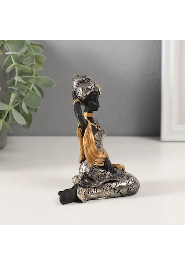 Simalend Afrika Kadın Çiçekli Elbiseli Heykel Hediyeliği 271600701