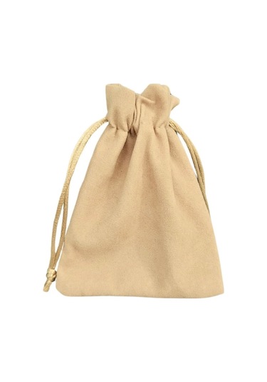 Süet & Kadife Duble Kese Krem 10 Adet 9x12 Cm Takı, Altın Kesesi İpli & Büzgülü