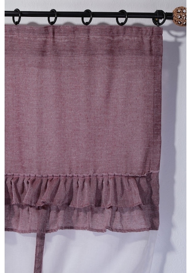 Country Style Potlu Perde Çift Fırfırlı Bordo