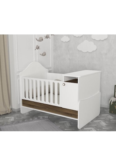 Dekorister Lora Baby Büyüyen Beşik Beyaz-Ceviz Ahşap - Beyaz