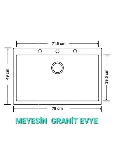 Meyesin ME-78 Granit Tek Gözlü Mutfak Evyesi Beyaz 78 x 49 CM