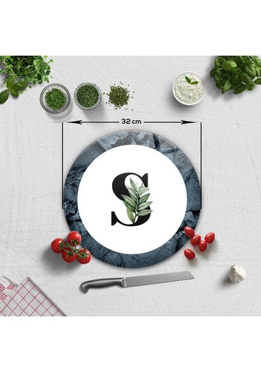 Decorita Cam Kesme Tahtası - Cam Kesme Tablası - Harfli Tasarım S Çap 32 CM