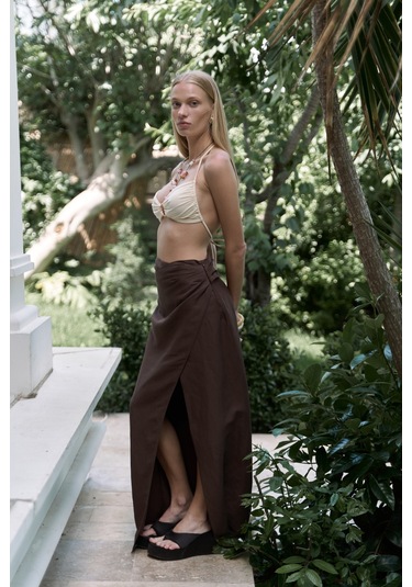 Fabriyonto Asimetrik Kahve Uzun Etek Kahve