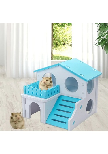 Yifomall "el Yapımı 2 Katlı Mavi Hamster Evi - Tırmanma Ve Saklanma Alanlı"