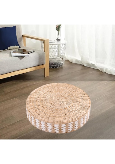 Homyl Yer Minderi Tatami Mat Dokuma Hasır El Yapımı Kowtow Beyaz 45x10cm