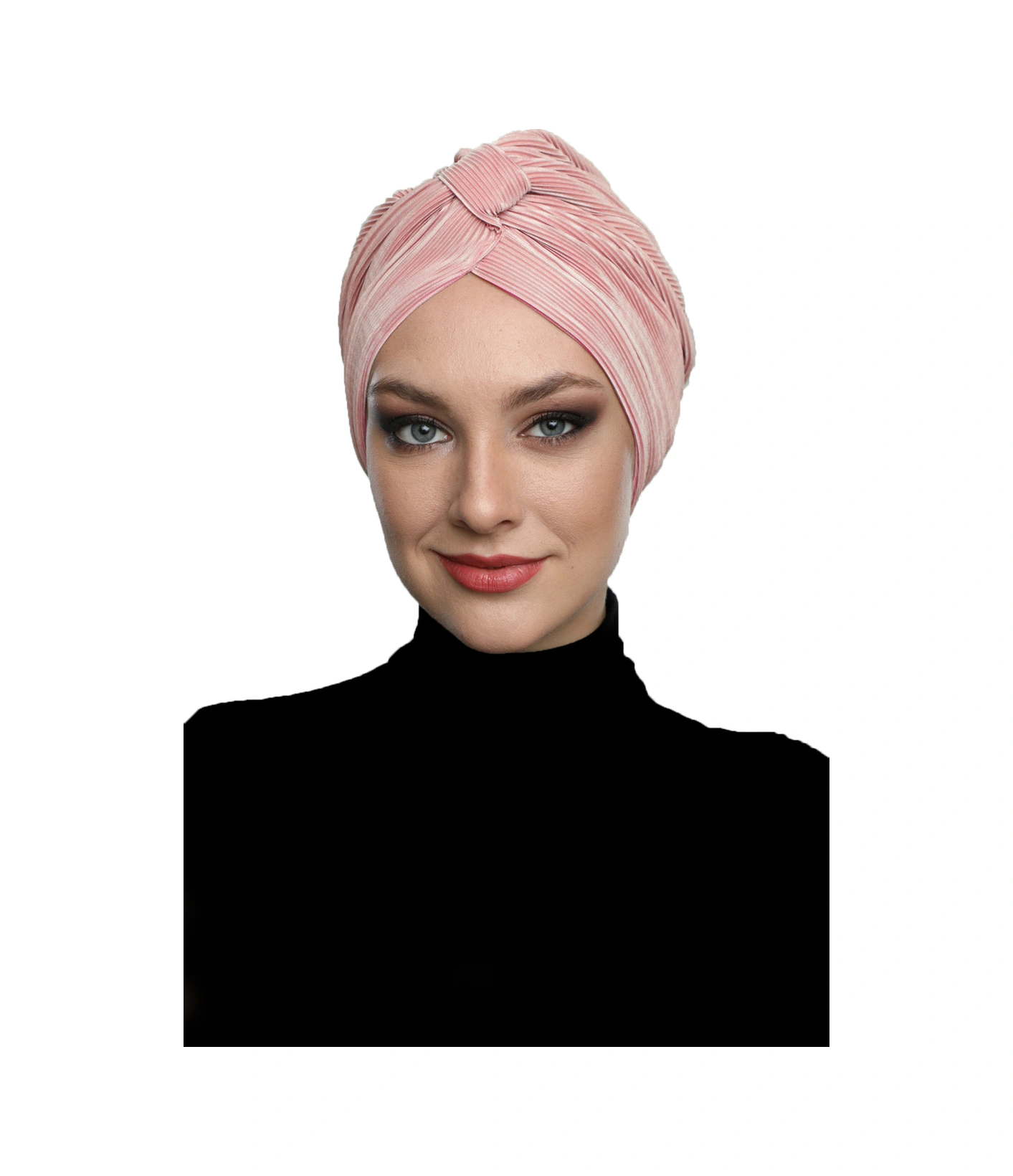 Çapraz Plise Bantlı Astarlı Pudra Hazır Türban Tesettür Havuz Bonesi Pudra
