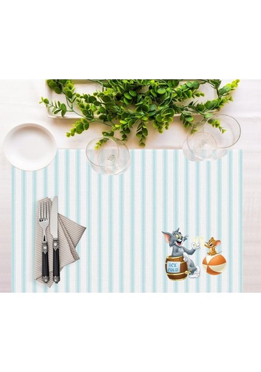 Tom And Jerry Striped Kumaş Amerikan Servis 4'lü Set 35x50cm- Warner Bros Lisanslı Ürün, Keten Kumaş Çok Renkli