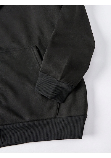 Relax&Basic Ünisex Basic Slim Fit Kapüşonlu Fermuarlı Cepli Sweatshirt Nar Çiçeği Siyah Siyah