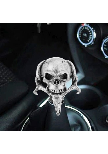 Sones Evrensel Araç Araba Yaratıcı Kafatası Çift Kafa Şekilli Shifter Kapağı Manuel Otomatik Vites Topuzu Gümüş