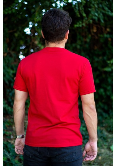 Erkek Kırmızı El Yazısı İmza Baskı Kısa Kollu V Yaka Erkek T-shirt 23etshvyaz 001