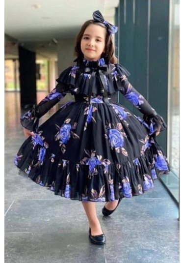 Riccotarz Kız Çocuk Kolları Transparan Ve Yakası Fırfırlı Üzeri Çiçek Desenli Piliseli Mor Elbise 001 Riccotarz Kız Çocuk Kolları Transparan Ve Yakası Fırfırlı Üzeri Çiçek Desenli Piliseli Mor Elbise 001