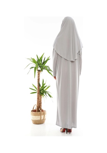 Tek Parça Namaz Elbisesi Gri-21001 Gül Kurusu