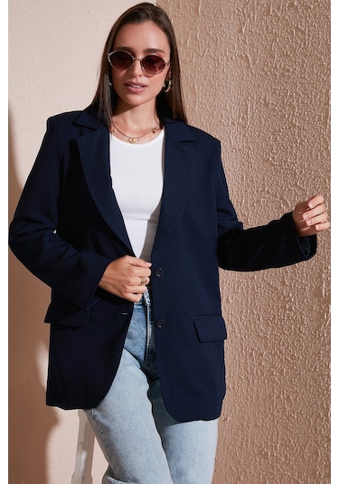 Lela Relaxed Fit Mono Yaka Cepli Blazer Bayan Ceket 611Bc00132 Lacivert