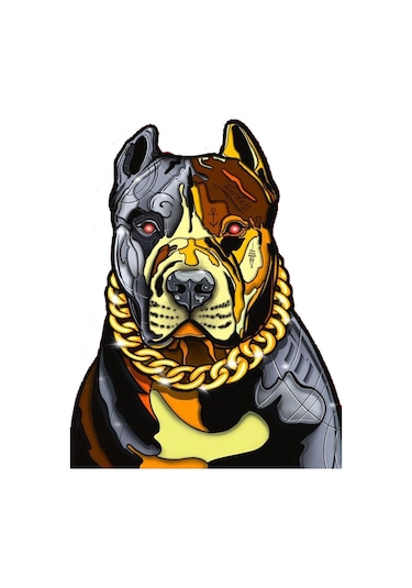 Altın Tasmalı Pitbull Araba, Motorsiklet, Kask, Laptop, Cam Sticker 14x12 Cm