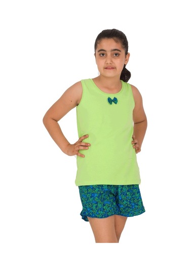 The Don Aile Yeşil-Lacivert Desenli Kız Çocuk Şort Takımı (9-14 Y