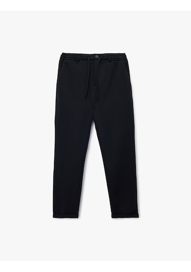 Koton Beli Bağcıklı Düğmeli Pike Kumaş Cep Detaylı Duble Paça Slim Fit Pantolon Lacivert 6wam40012hk Lacivert