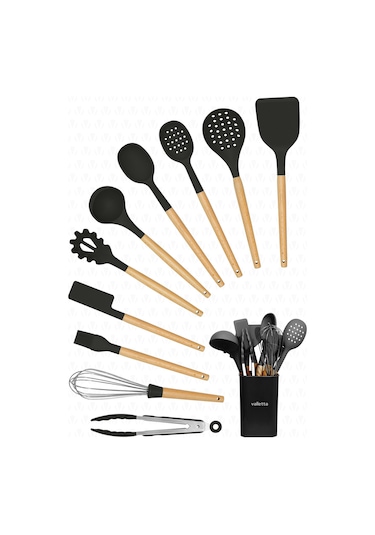 Valletta Matis Standlı 11 Parça Servis Seti Slikon Siyah