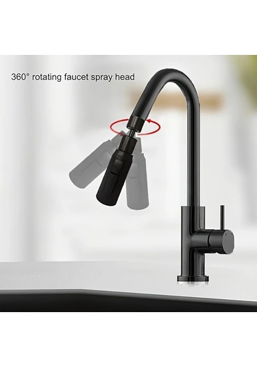 Chuangyinshop Siyah 3 Modlu Su Sıçratmayan Musluk Uzatıcı - Dönen Su Kontrolü Dayanıklı Mutfak Bataryası Siyah
