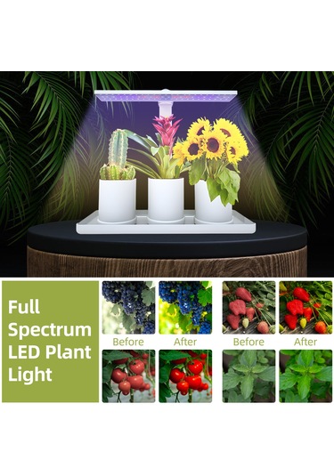 Yaozixa 10w Tam Spektrum Led Bitki Işığı - 4 Aydınlatma Seviyesi, 3/9/12s Zamanlayıcı, Yükseklik Ayarlanabilir, 800lm, Beyaz, 220v Avrupa Standardı Beyaz