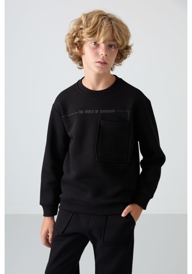 Tommy Life Siyah Pamuklu Kalın İçi Tüylü Yumuşak Dokulu Standart Fit Baskılı Erkek Çocuk Eşofman Takım - 11257 Siyah