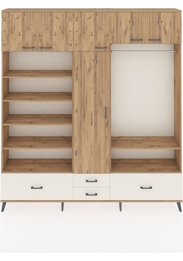 Arges Dolap 18 Raflı 4 Çekmeceli Tek Askılı 220x30x243 Çam-çam/aytaşı Atlas Çam/aytası