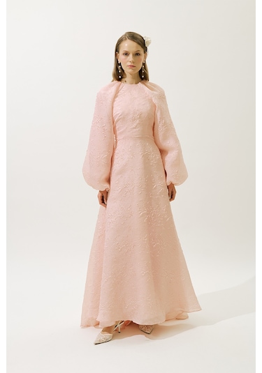 Jakar Organze Abiye Elbise Pudra Pudra