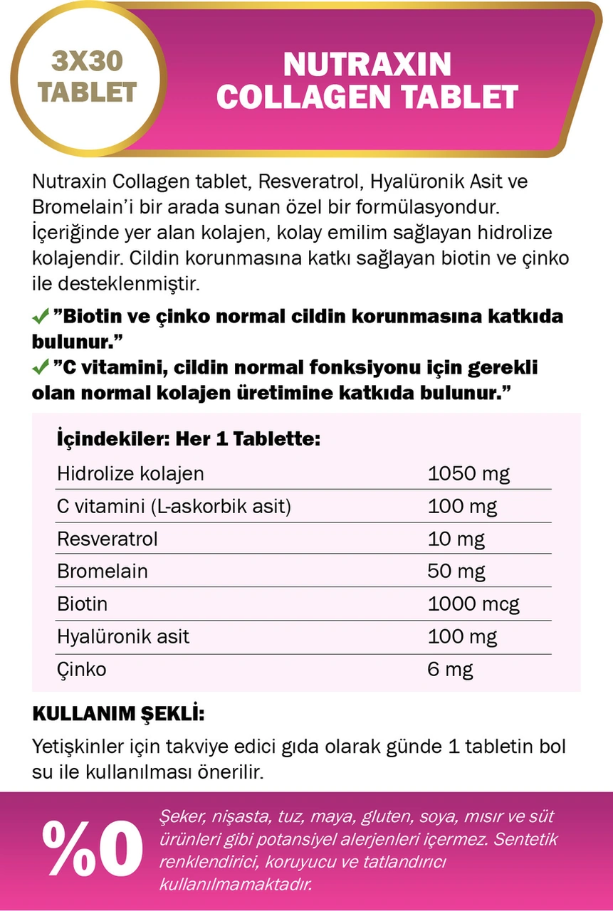 Nutraxin Beauty Gold Collagen 30 Tablet - 3 Al 2 Öde
