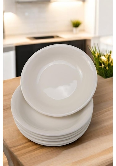 Digithome Mercan 6 Lı Porselen Çukur Yemek Tabağı 16 Cm Küçük Boy Beyaz C1-1-421